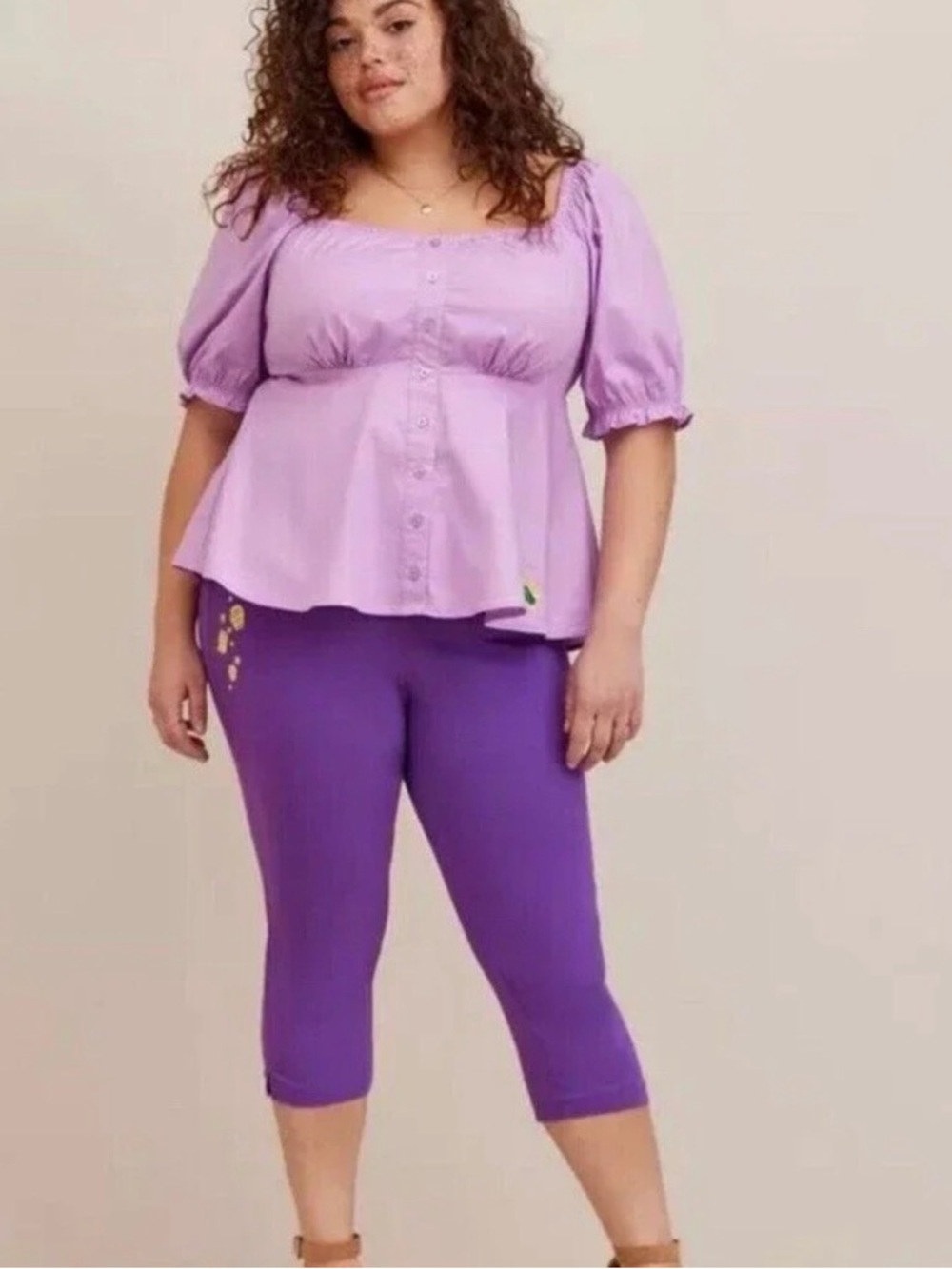 Torrid Disney Tangled Rapunzel Peplum Top Purple Stretch‎ Poplin Size 1X - Picture 3 of 11